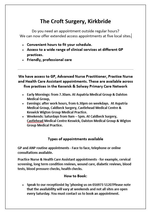 Poster describing the Keswick and Solway EA service