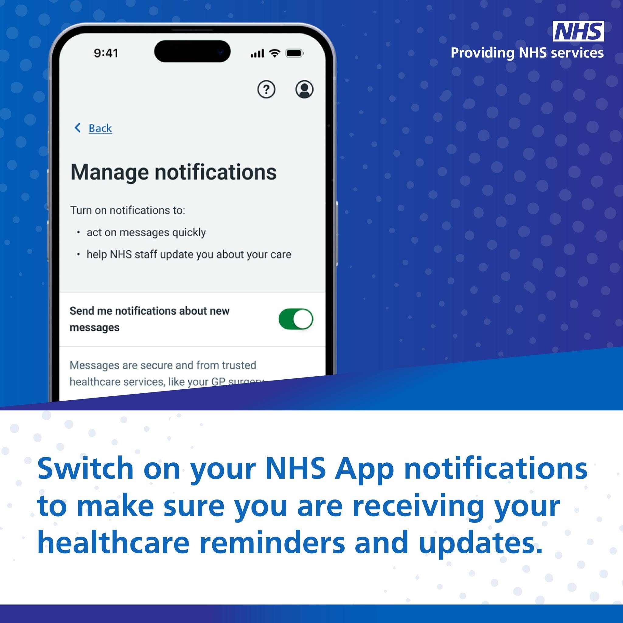 picture of mobile phone with NHS app screen